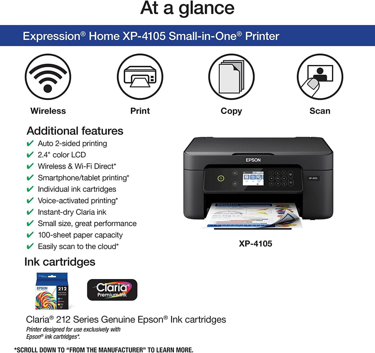 Epson Expression Home XP-4105 All-in-One Wireless Color Inkjet Printer – 