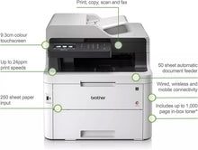 Load image into Gallery viewer, Brother Color MFC-L3770CDW All-in-One Wireless NFC Laser Printer, White- Print Copy Scan Fax - 3.7&quot; Touchscreen, 25 ppm, 2400x600 dpi, Auto Duplex Printing, 50-Sheet ADF, Ethernet