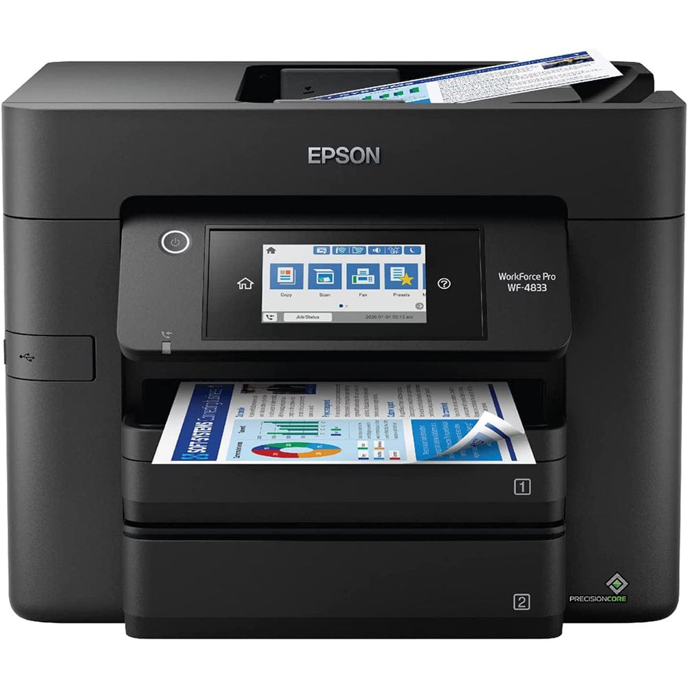 Epson Workforce Pro WF 4833 Wireless All-in-One Color Inkjet Printer - Print Scan Copy Fax - 25 ppm, 4800x2400 dpi, 4.3